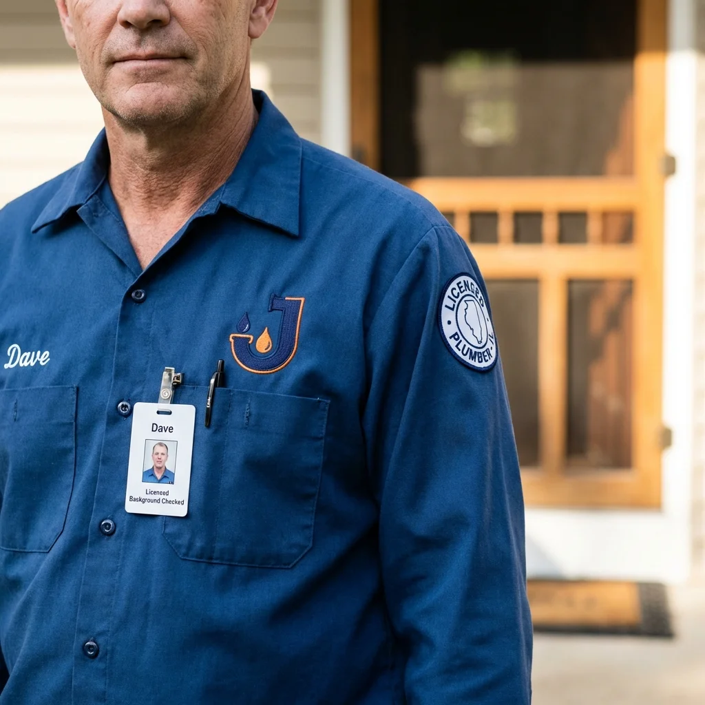 Licensed plumber showing ID badge in Westwego, LA
