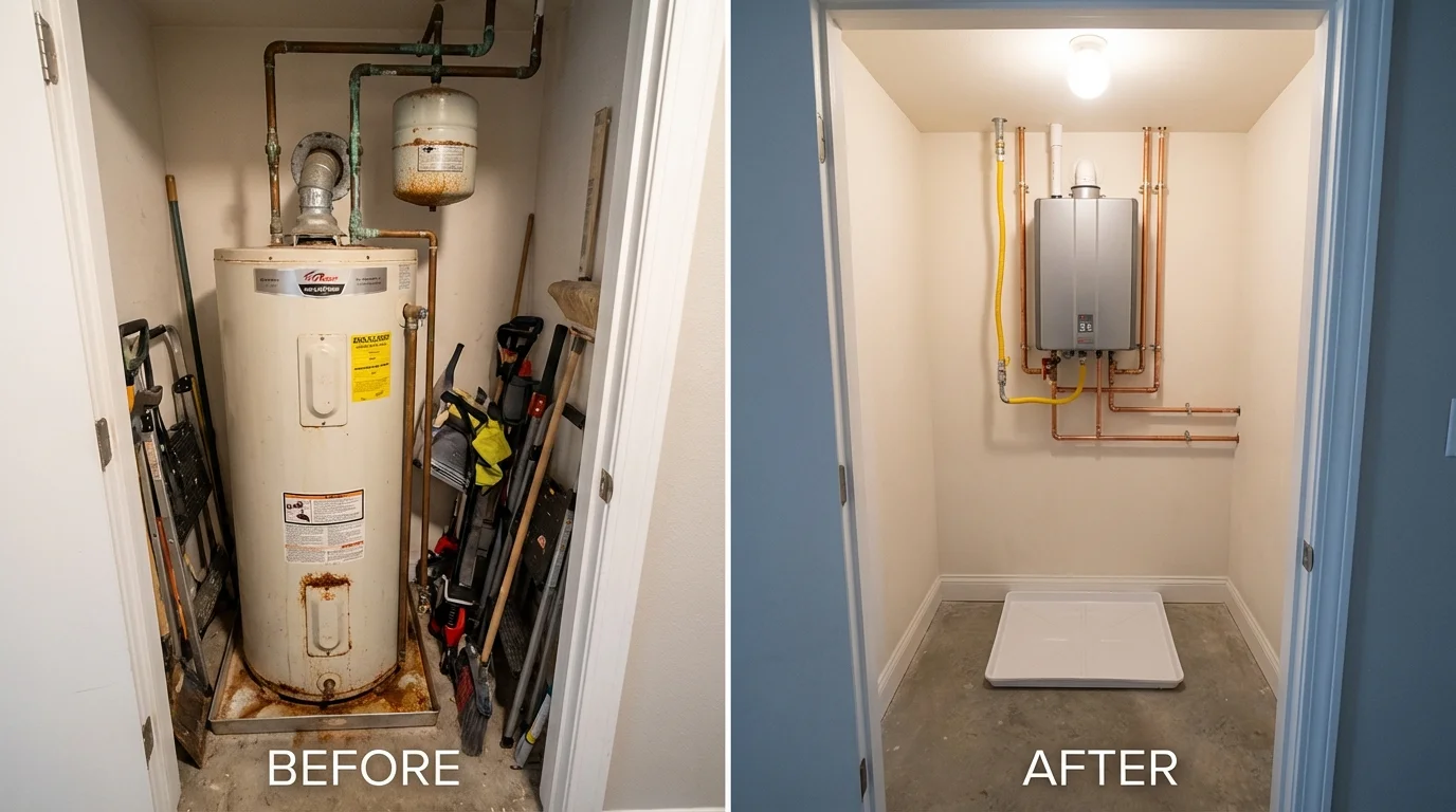 Tank water heater versus wall-mounted tankless unit comparison for Westwego, LA homeowners