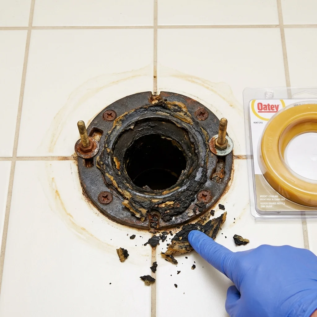 Failed wax ring showing water seepage at the base of a toilet in a Westwego, LA home
