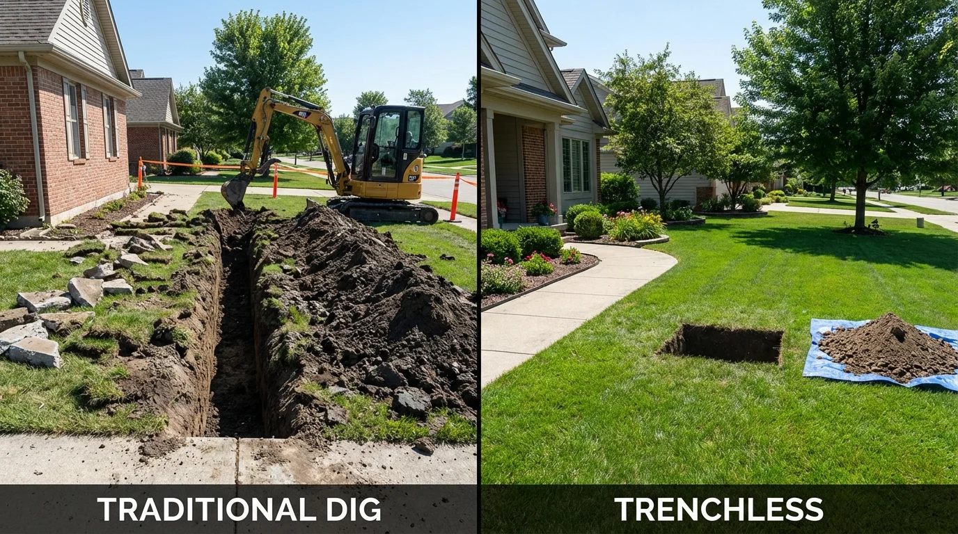 Trenchless sewer repair with minimal yard damage versus traditional excavation in Westwego, LA
